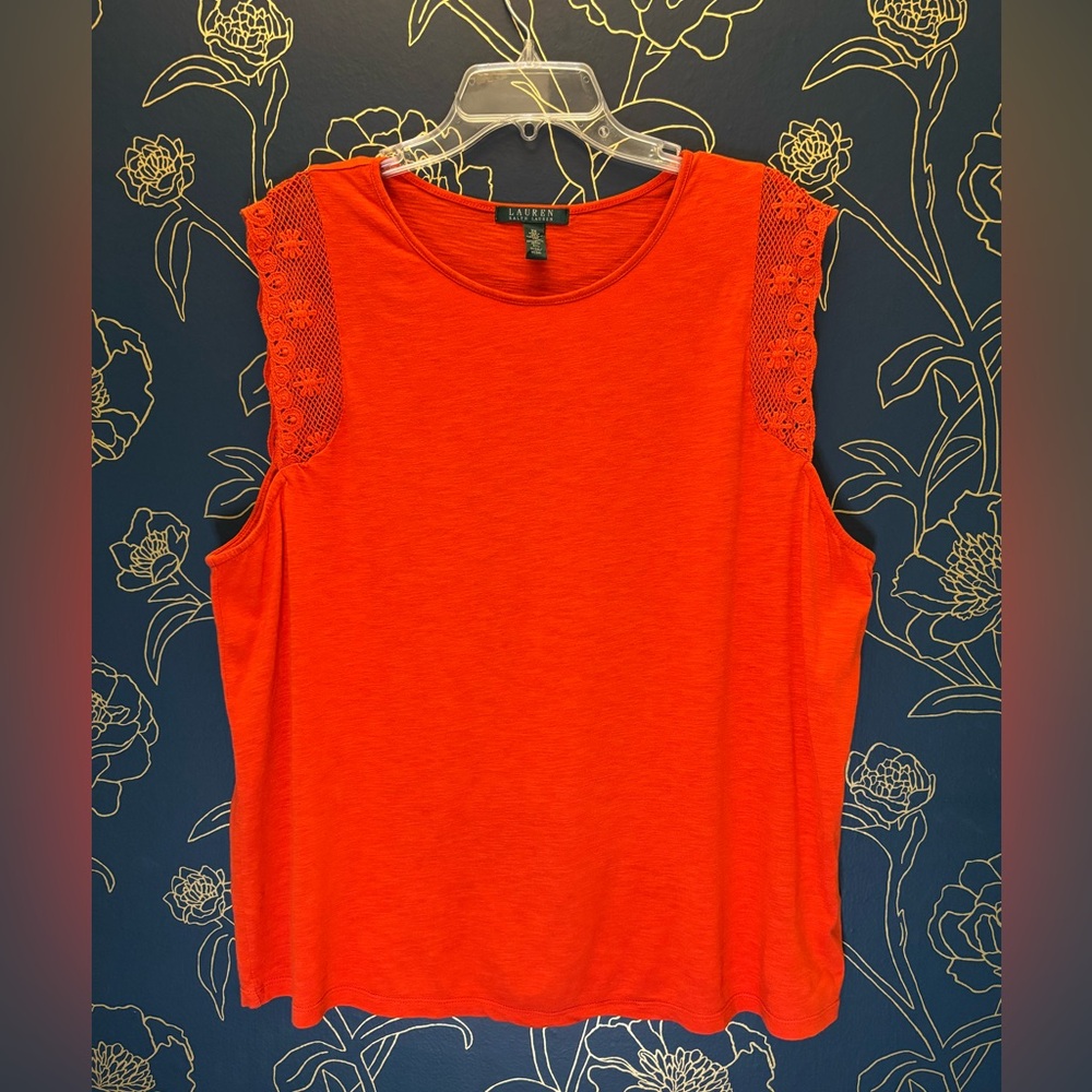 LAUREN RALPH LAUREN orange rust TANK crochet PLUS SIZED cotton modal 2x